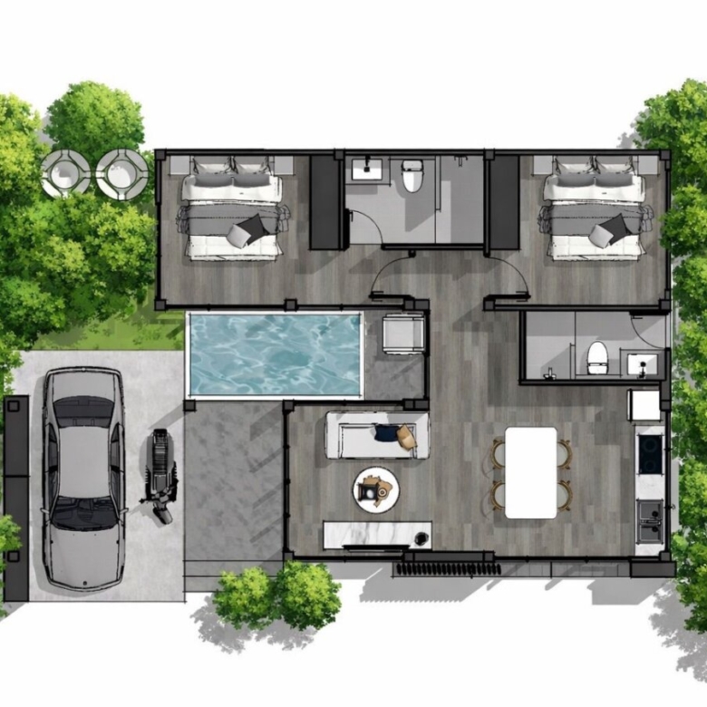 Modern Tropical Pool Villas Near the Beach
