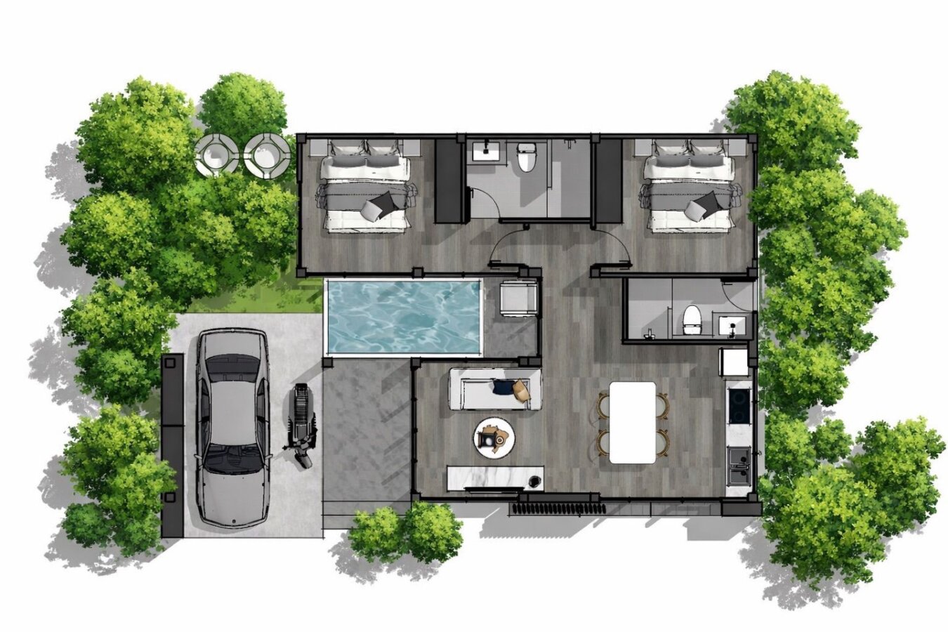 Modern Tropical Pool Villas Near the Beach